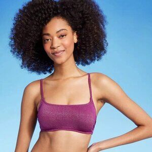 Shade & Shore Purple Shimmer Underwire Square Neck Bikini Swim Top